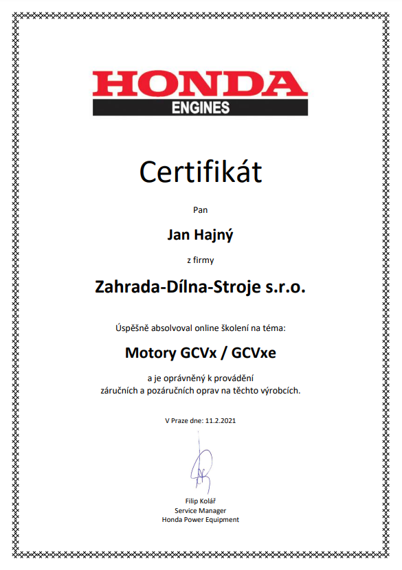 Honda certifikát